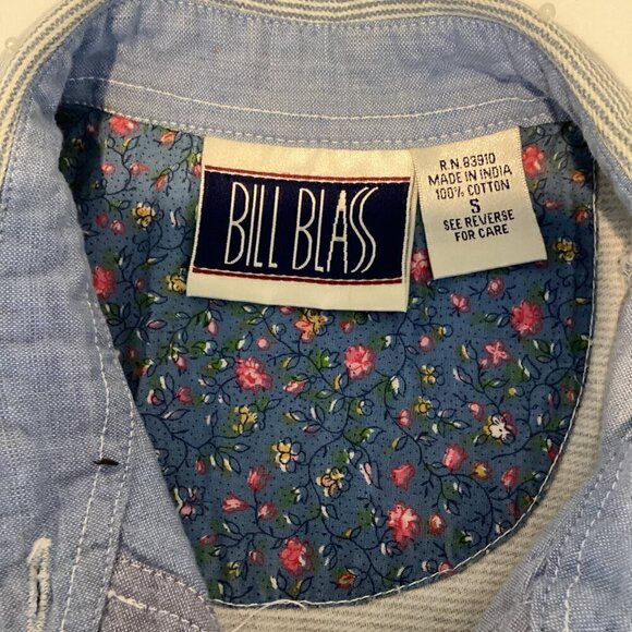 Vintage Bill Blass Button-Up Top Beaded Embroidered Striped Cotton S Blues 291B - Picture 8 of 9